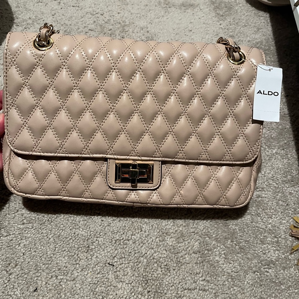 Aldo Rymmaa beige large quilted flap chain bag
